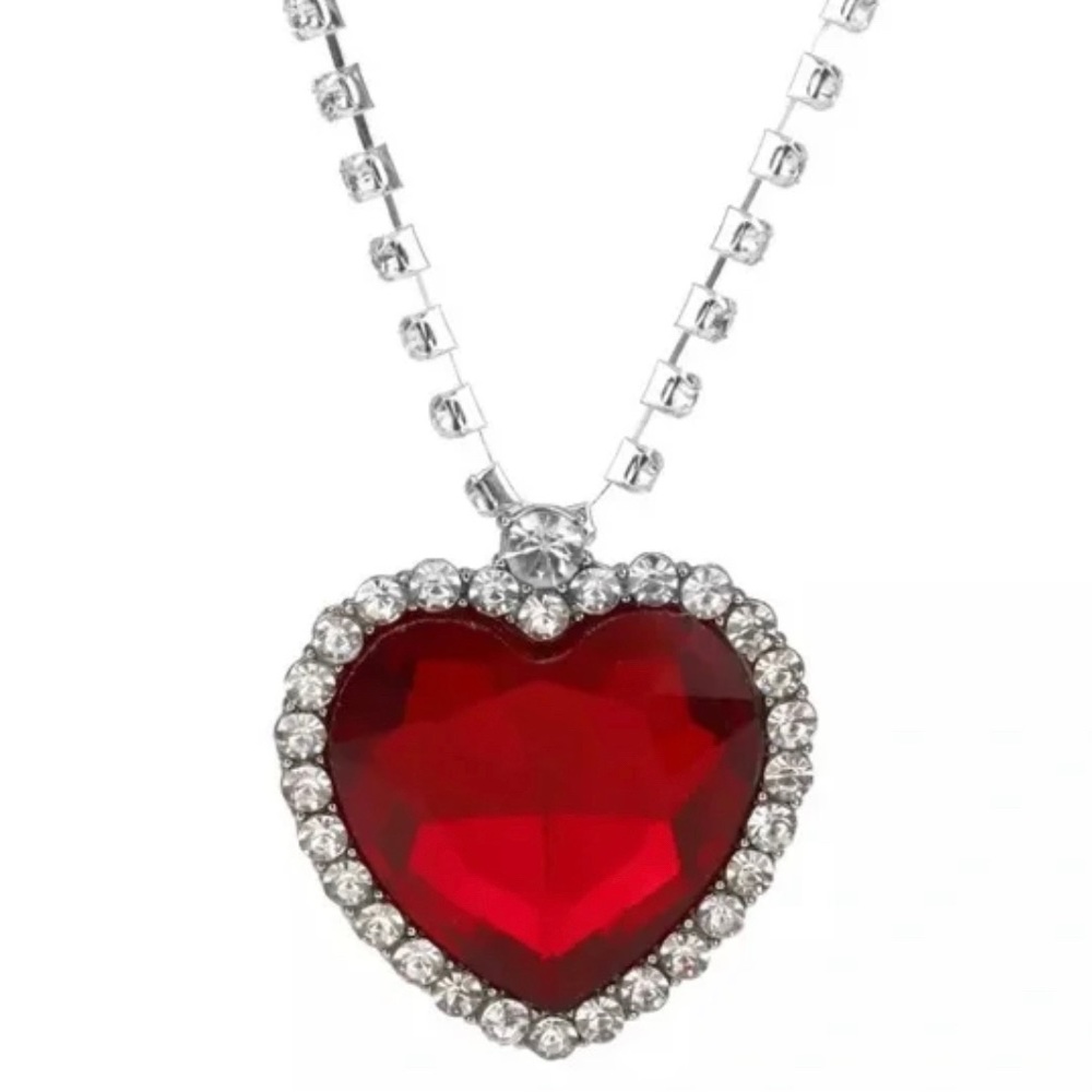 Inspired Red Heart Pendant Rhinestone Crystal Necklace